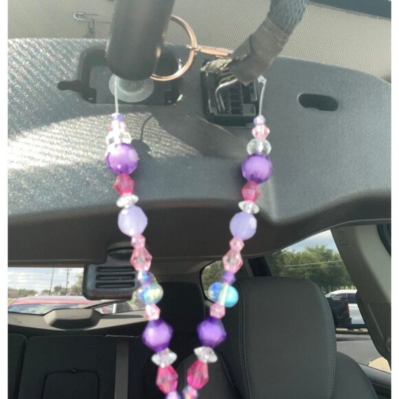 Dinosaur Beaded Suncatcher Rearview Mirror Charm Pink Clear Heart Crystal Prism - Picture 7 of 10